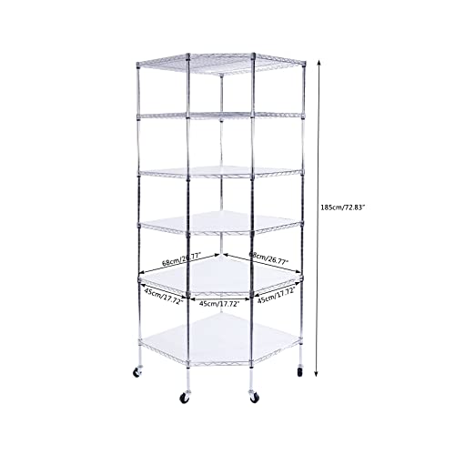 Wei Wei Global 6 Tiers Polygonal Corner Shelf, Metal Storage Standing Rack W/Wheels, Wire Shelving Unit For Kitchen, Garage And Living Room (Silver) #TOP2