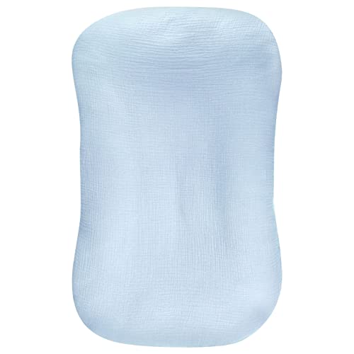 Image of Hooyax Muslin Baby Lounger Cover Soft Organic Cotton Slipcover Fits Newborn Lounger for Baby Boys and Girls (Ice-Snow Blue)