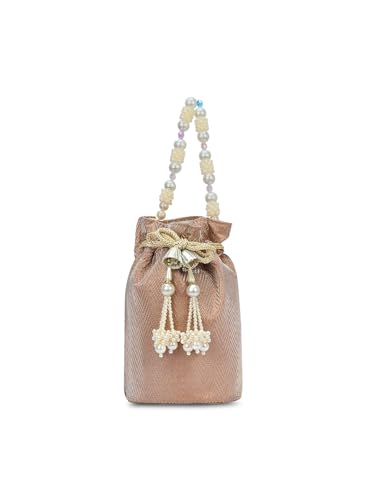 Image of Lavie Signature Women's Bisbee Pearl Handle Potli Bags | Pouches for Festive Party | Batwa Bag Bridal Purse | Gift For Women