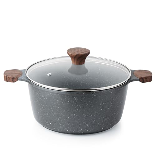 SENSARTE Nonstick Stock Pot with Lid, 4.5 Quart Induction Cooking Pot with Tempered Glass Lid, Stew...