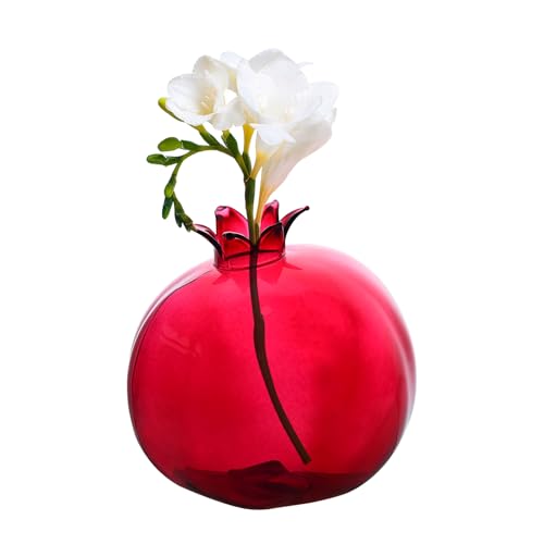 Glass Flower Vase Empty Fragrance Diffuser Bottle Modern Statue Figurine Desktop Ornament for TV Cabinet Desk Gift Home Decor Pomegranate
