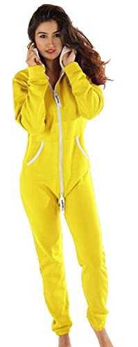 Gennadi Hoppe Damen Jumpsuit Suit Relaxpiece Einteiler Overall Anzug - Slim FIT, H6146 gelb M, gelb (Yellow), M