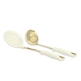 Martha Stewart Lockton 2-Piece Stainless Steel & Nylon Kitchen Skimmer and Ladle Set - Linen w/Gold