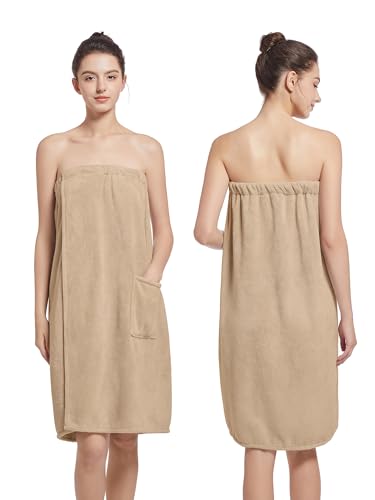 Image of Women'S Soft Wrap Towel Full Length,Bath Robe After Shower Female Plush Long,Spa Bathrobes Lightweight With Pockets