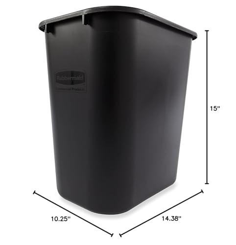 Image of Rubbermaid Commercial Products Resin Wastebasket /Trash Can, 7-Gallon /28-Quart, Black, Plastic, for Bedroom /Bathroom /Office, Fits Under Desk /Sink /Cabinet