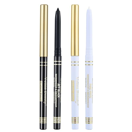 AOWVUTS 2pcs Eyeliner Waterproof | Delineador de Gel con Duración 24H | Delineador de Ojos Acabado Preciso | Negro Blanco Eye Pencil Maquillaje para Ojos Fórmula Pigmentada sin Manchas