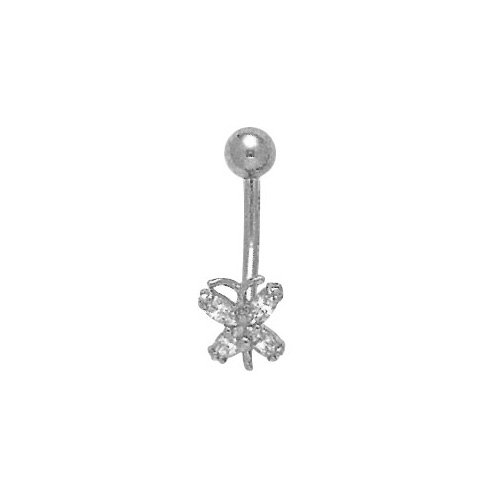BodyJewelryOnline Piercing para ombligo de oro blanco macizo de 14 quilates, Oro blanco