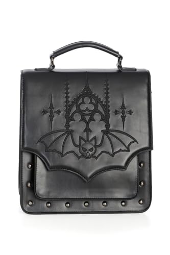 Banned Mochila Gothic Bat - Bolso tipo cartera con solapa y tachuelas de piel sintética negra