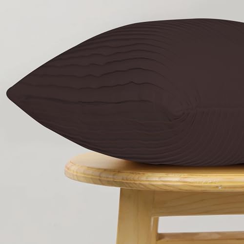 Image of HOME COLORS.IN Cotton Plain Double Side Pleated Cushion Cover - Set of 2-18 x 18 Inch - Brown
