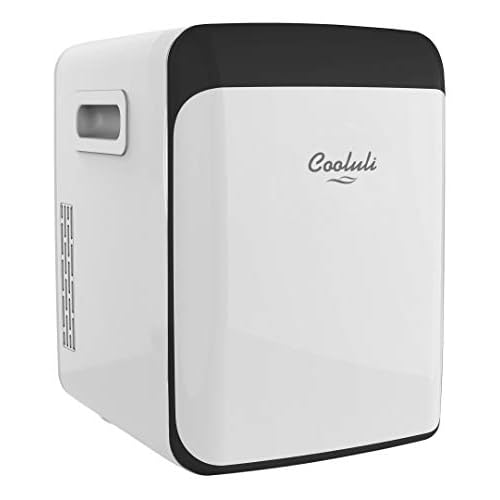 Cooluli 15L Mini Fridge for Bedroom – Car, Office Desk & College Dorm Room – 12V Portable Cooler & Warmer for Food, Drinks, Skincare, Beauty, Makeup & Cosmetics – AC/DC Small Refrigerator (White)