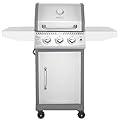 Royal Gourmet GG3001S Stainless Steel 3-Burner Propane Gas Grill, 25,500 BTU Cabinet Style BBQ Gas Grill with Side Tables, Outdoor Cooking Patio Garden Barbecue, Silver