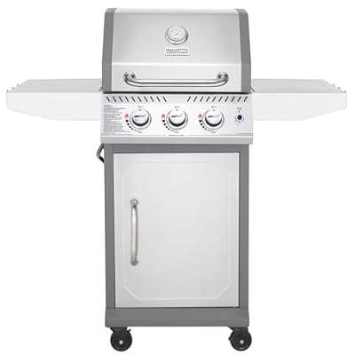 Royal Gourmet GG3001S Stainless Steel 3-Burner Propane Gas Grill, 25,500 BTU Cabinet Style BBQ Gas Grill with Side Tables, Outdoor Cooking Patio Garden Barbecue, Silver