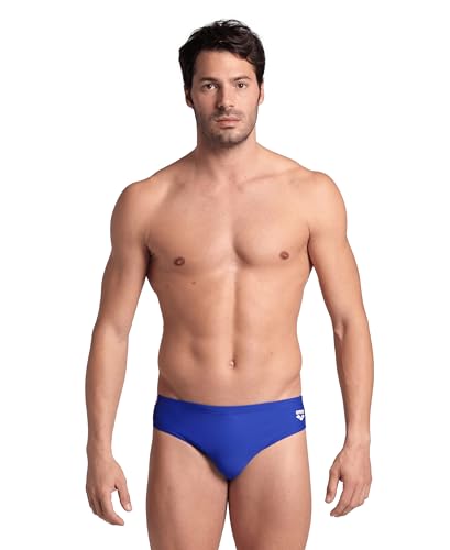 ARENA Feel Icons Solid Men's Swim Briefs Waterfeel Stretchy Fitness Swimming Stylish Suit Comfortable Pool Bathing Swimsuit, Royal/White, US Size 40