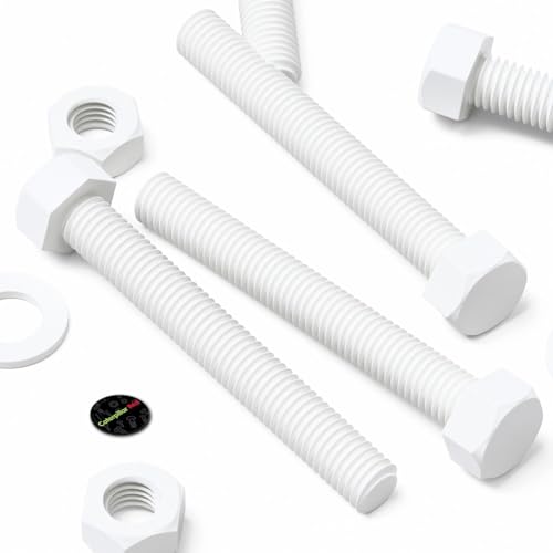 Image of 10x White Hexagon Head Screws Polypropylene (PP) Plastic Nuts, Bolts & Washers, M10 x 75 mm, (25 /64 x 2 61 /64 in)