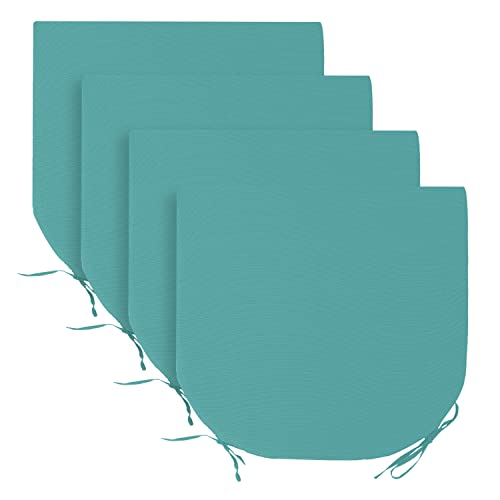 Basic Beyond Outdoor Chair Cushions For Patio Furniture - Round Corner Outdoor Chair Cushions Set Of 4, Waterproof Seat Cushions With Ties, 17"X16"X2", Teal #TOP6