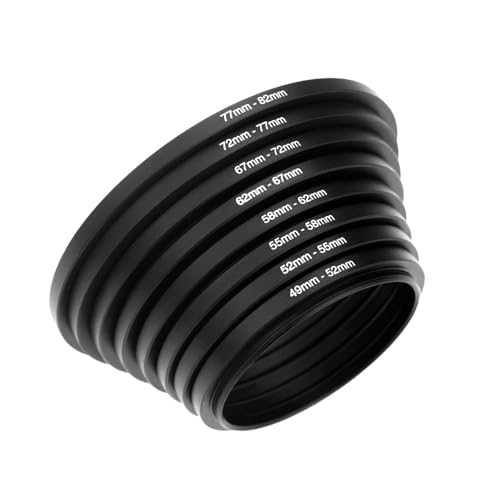 Ensemble D'adaptateurs de Filtre, 9 PCS Ensemble D'adaptation Compatibles avec Canon Nikon Sony Sigma Tamron, Bagues pour Filtre D'objectif D'appareil Photo 37-49-52-55-58-62-67-72-77-82 mm