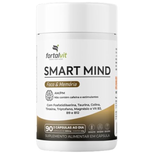 SMART MIND - Nootrópico 90 Cápsulas, Fosfatidilserina, Taurina, Colina, Tirosina, Triptofano, Magnésio e Vit B3, B9 e B12, Função Cognitiva, Fortalvit