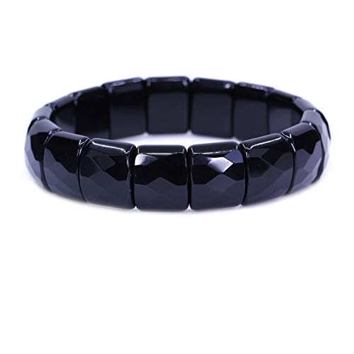 Keleny Gemstones Semi Precious 15mm Square Grain Faceted Beaded Stretch Bangle 7.5 Inch Unisex