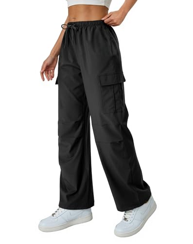 keriffe Womens Cargo Pants with Pockets Lightweight Baggy Hiking Pants Casual Travel Black