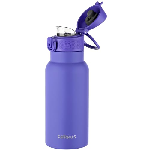 Image of GOPPUS 17oz Insulated Water Bottle with Leak-Proof Flip Lid & Carry Handle,Double-Wall Stainless Steel Bottle for School,Outdoor,and the Gym(Purple)