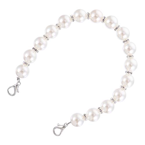 Amosfun Crossbody Bag Strap Pearl Bags Chain Pearl Purse Straps Pearl Handbag Chains with Metal Buckle Purse Making Bag Accessories for Outdoor White Silver 30cm Pearl Handbag Chain