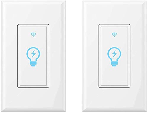 Smart Light Switch, Compatible With Amazon Alexa and Google Home, Remote Control Your Fixtures From Anywhere, Timing Function, Overload Protection, No Hub Required 2 pack