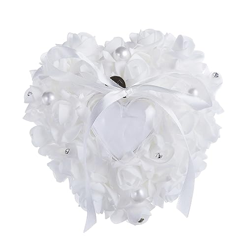 BRIGHTFUFU Heart Shaped Wedding Box Roses Elegant Bridal Cushion for Ceremony Decorative Valentine's Day Reusable Pe Floral Pillow for