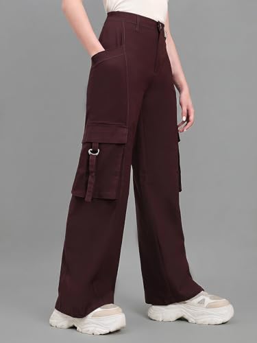Image of GO COLORS Mostlysane Collection Polyester Cargo Pant for Women | Lightweight, Mid Rise, 4 Pockets