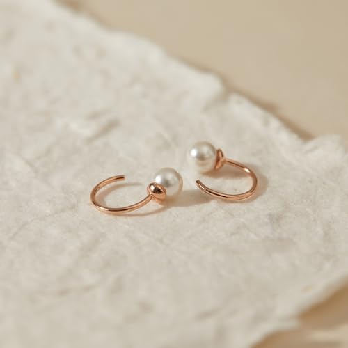 Image of CHIC & ARTSY 925 Sterling Silver Half Hoop Earrings for Women, Small Huggie Hoops Set with Ball Bar Star Moon Cross & Pearl, Lightweight Comfort Fit Everyday & Sleep Earrings