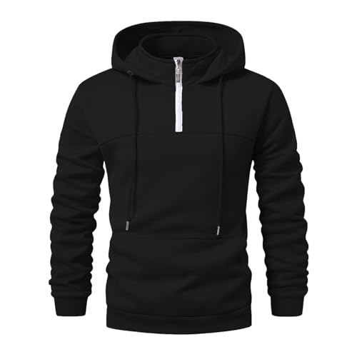 Zip Up Hoodie Men Plain Quarter Zip Pullover Warm Hoodie Drawstring Hooded Sweatshirt Fall Sweater With Pockets