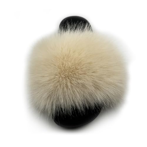 Image of Women's Faux Fur Slides Slippers Fluffy Fuzzy Sandals Open Toe Furry Slide Flip Flop Indoor Outdoor