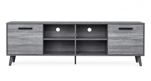 Image of Moku Engineered Wood TV Unit for Up to 75 Inch TVs | Modern Entertainment Center with Storage Cabinets & Open Shelves | Wooden TV Cabinet for Living Room | Grey Oak Finish