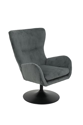 Hela Tische, Fauteuil Lounge Samos, Housse en Velours côtelé, Dossier Haut, Cadre Trompette pivotant à 360°, 70 x 81 x 96 cm