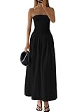 PRETTYGARDEN Women 2025 Summer Elegant Strapless Maxi Dress Tube Top Dress A Line Flowy Long Wedding Party Cocktail Dresses(Black,Large)