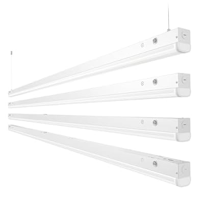 HYPERLITE 8FT LED Linear Strip Light Fixture: 80/64/50W LED Shop Lights 3500K/4000K/5000K CCT Selectable 1-10V Dimmable UL Listed 130lm/w Commercial LED Shop Lights for Garage Warehouse 4pack