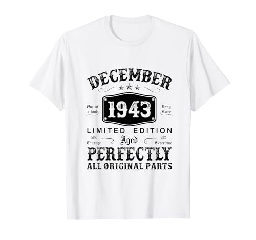 Regalo 81 Años Cumpleaños Hombre Original Diciembre 1943 Camiseta