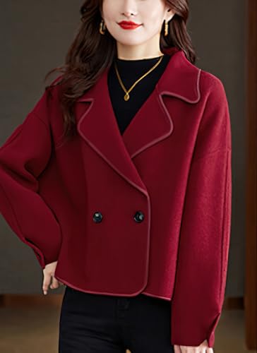 chouyatou Women's Casual Business Wool Blend Coat Loose Double Breasted Suit Coat Dressy Blazer Pea Coat2