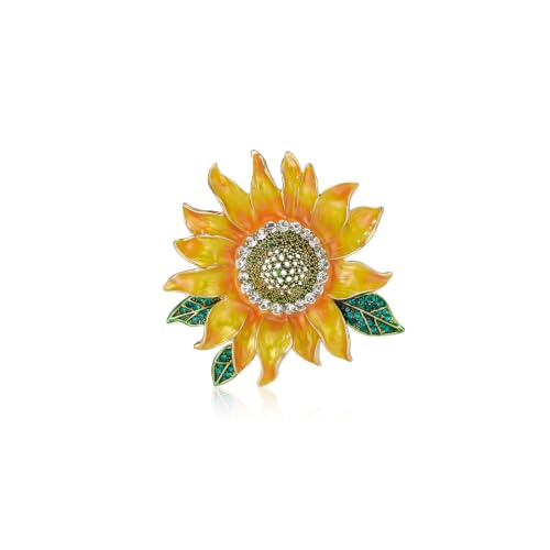 Image of YOQUCOL Sunflower Honeybee Bee Brooch Pin with Bright Austrian Cubic Zirconia Crystal For Women