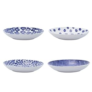 Vietri Viva Santorini Assorted Pasta Bowls, Set/4, Soup Salad Spaghetti Server 9.5″ Dish
