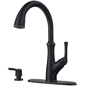 Pfister Tamera Kitchen Faucet with Pull Down Sprayer and Soap Dispenser Single Handle High Arc Tuscan Bronze Finish F5297TAY