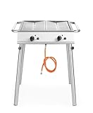 HENDI Xantos Gasgrill, mit 2 Brennern, Gasschlauch, Druckregler, abnehmbaren Beinen, 2 leicht zu reinigenden Rosten, windfest, für Gasflaschengas (Propan), 770x710x(H)870mm, Edelstahl, Schwarz