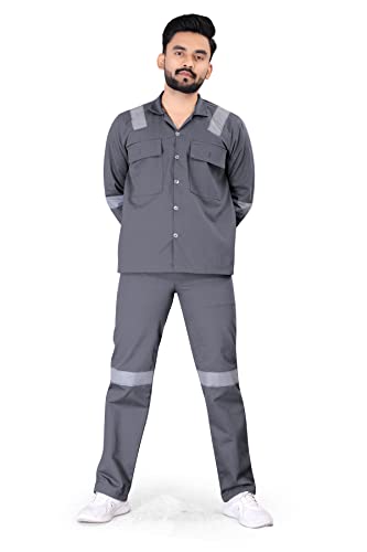 Men's Reguler Fit Cotton Industrial Work wear Coveralls Shirt and Pant with Two Inch Reflective Tape