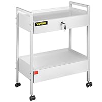 VEVOR Laborwagen 2 Etagen Edelstahl-Allzweckwagen, Medizinischer Wagen, 2 Schubladen, Rollender Laborwagen, Weiß Lackierter Servierwagen mit 360°-Rollen, für Labor, Krankenhaus, Zahnarztpraxis, Salon