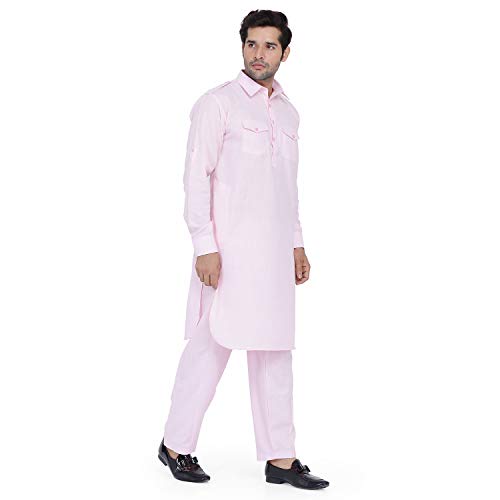 Kurta Ensemble de Pyjama Indien pour Homme Rose Taille 50