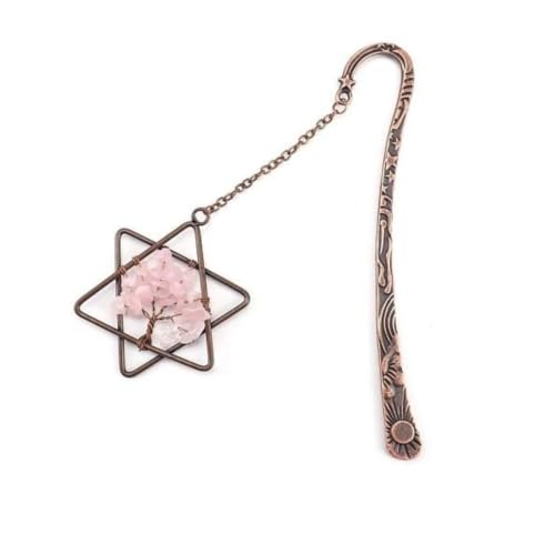 Marque-page en Quartz Rose et cuivre rouge sculpté élégant pour livre