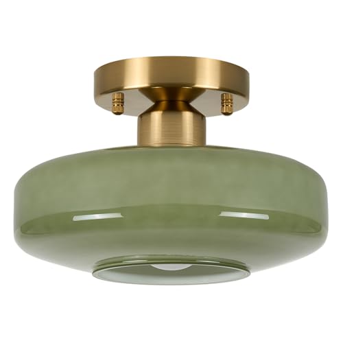 HUAWIYA Modern Ceiling Light 10.24 inch Olive Green Milk Glass Shade