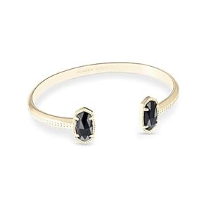 Kendra Scott Elton Cuff Bracelet for Women, Fashion Jewelry, 14k Gold-Plated, Black Opaque Glass