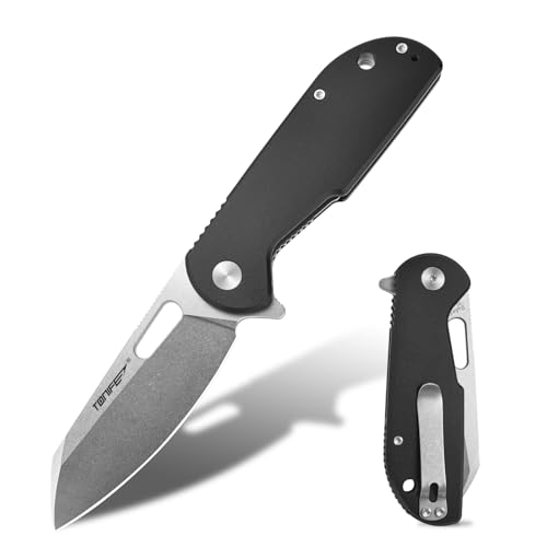 TONIFE Galaxy EDC Pocket Knife plegable con hoja de acero D2 y mango de aluminio, herramienta compacta para camping y uso diario(lavado de piedra negra)