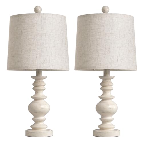 BOBOMOMO Tradition 20.5" Rustic Table Lamp Set of 2 for Living Room Farmhouse Bedside Desk Lamps Bedroom Nightstand Vintage Lamps Linen Washed（Suitable for Decorating Small Areas）