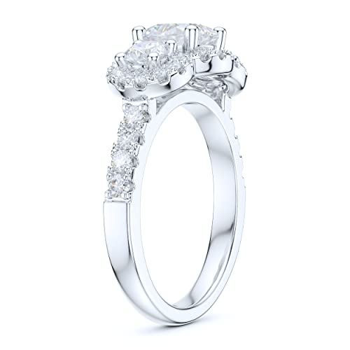 Sterling Silver Three Stones 1CT Simulated Round Brilliant Cut Diamond or Genuine Moissanite Halo Engagement Ring Wedding Promise Ring4